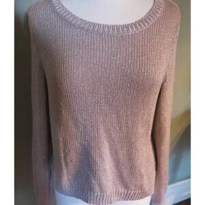 H&M Sparkly Sweater Top Size 8 Women's  Long Sleeve Zipper Blush/Silver Party